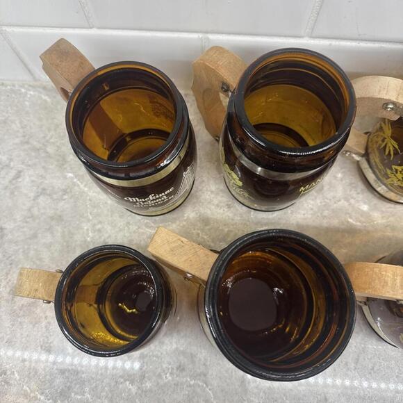 Lot of 9 Vintage Siesta Ware Souvenier Brown Barrel Glass Mugs w Wood Handles - Picture 6 of 13